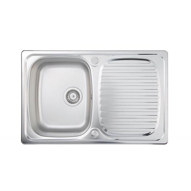 Vellamo Sunrise Compact 1 Bowl Satin Stainless Steel Kitchen Sink & Waste with Reversible Drainer - 800 x 508mm
