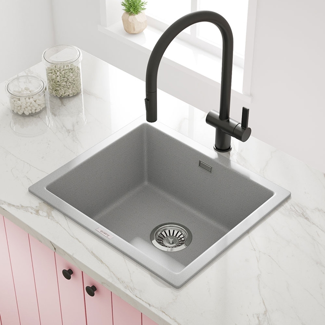 Vellamo Terra 1 Bowl Granite Composite Inset / Undermount Kitchen Sink & Waste - 533 x 457mm