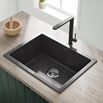 Vellamo Terra Large 1 Bowl Black Granite Composite Inset / Undermount Kitchen Sink & Waste - 610 x 460mm