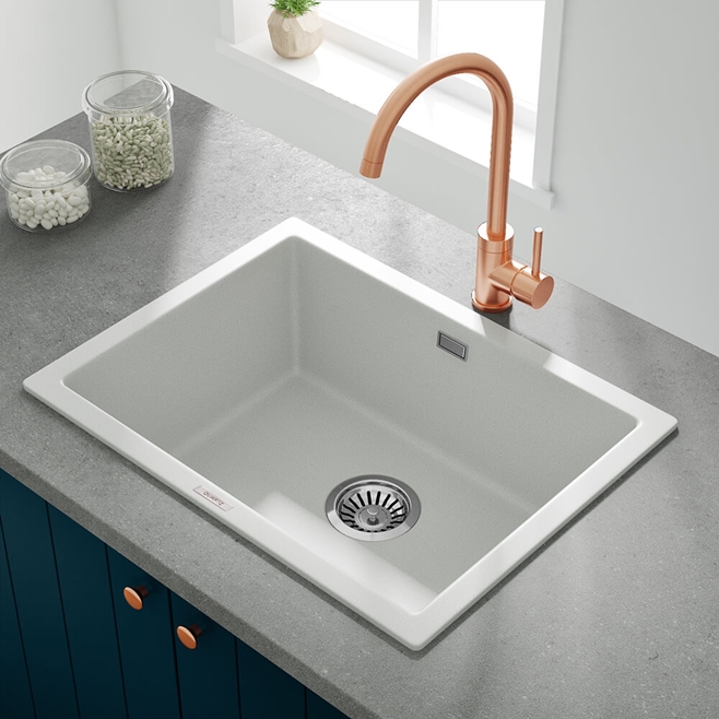 Vellamo Terra Large 1 Bowl Granite Composite Inset / Undermount Kitchen Sink & Waste - 610 x 460mm