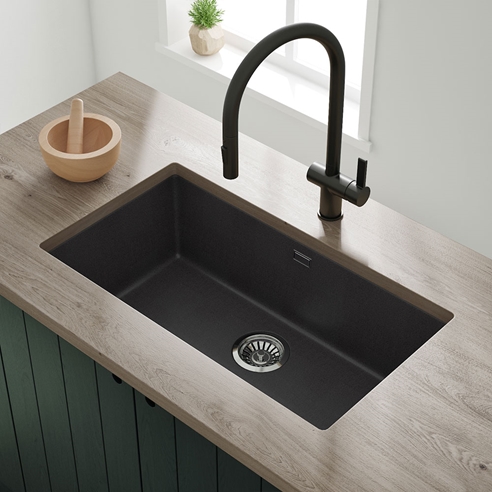 Vellamo Terra XL 1 Bowl Granite Composite Undermount Kitchen Sink & Waste - 774 x 434mm
