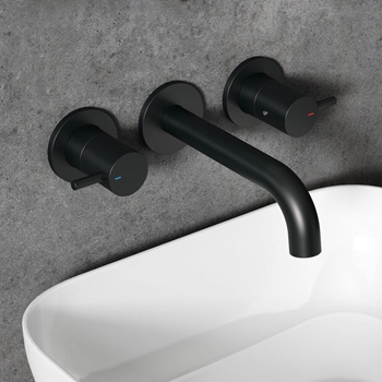 Harbour Clarity Matt Black 3 Hole Wall Mounted Basin Tap with Easy Plumb Installation Kit