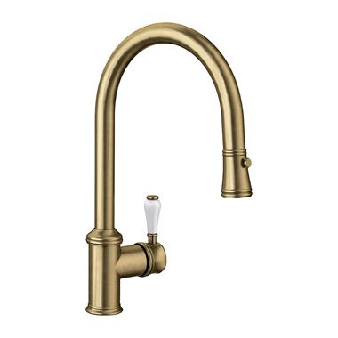 Blanco Vicus Single Lever Traditional Mono Pull Out Kitchen Mixer Tap with Dual Spray - Brushed Brass