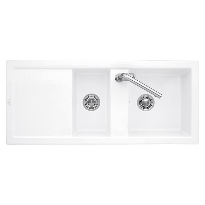 Villeroy & Boch Subway 80 Large 1.5 Bowl White Alpin Ceramic Sink with Reversible Drainer - 1160mm x 510mm