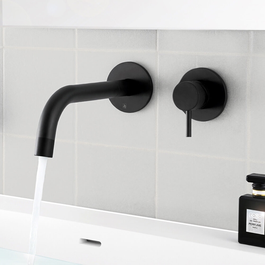 Vos Single Lever Wall Mounted Basin Mixer Matt Black Tap Warehouse - Black Bathroom Sink Tapware