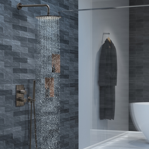 VOS 2 Outlet Concealed Thermostatic Bath & Shower Valve - Brushed Black