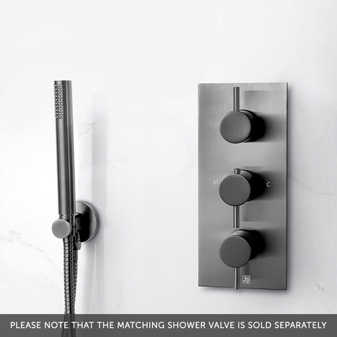 VOS Round Water Outlet & Holder with Metal Hose & Slim Hand Shower- Brushed Black