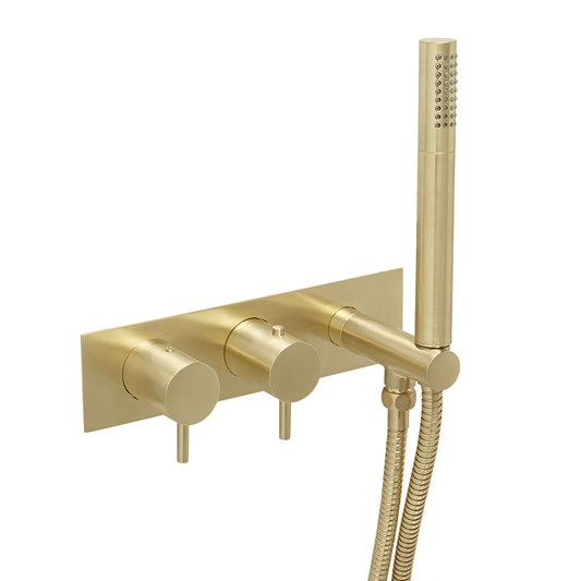 VOS 2 Outlet Concealed Thermostatic Shower Valve with Shower Handset - Brushed Brass