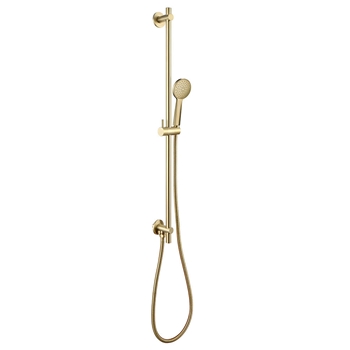 VOS Slide Rail Shower Kit with Round Shower Handset & Hose - Brushed Brass
