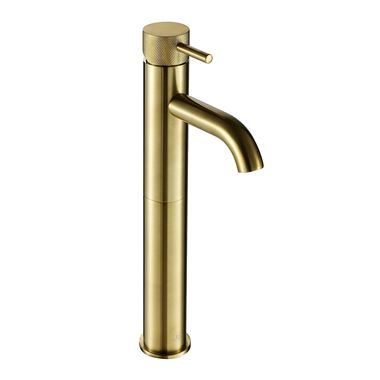 VOS Tall Single Lever Basin Mixer with Designer Handle - Brushed Brass