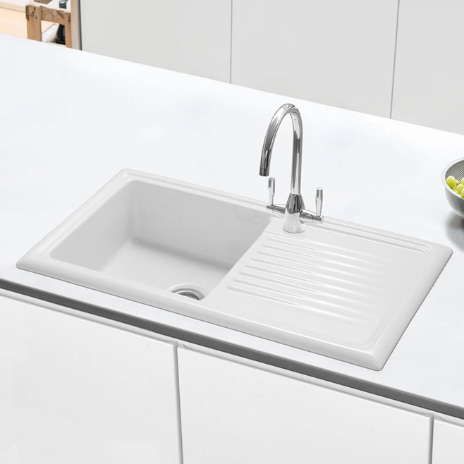Caple Wiltshire 1 Bowl White Ceramic Kitchen Sink with Reversible Drainer - 1010 x 525mm