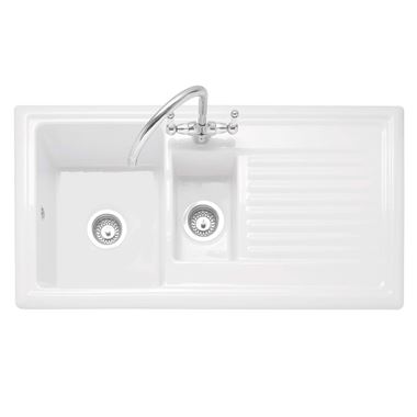 Caple Wiltshire 1.5 Bowl White Ceramic Kitchen Sink with Reversible Drainer - 1010 x 525mm