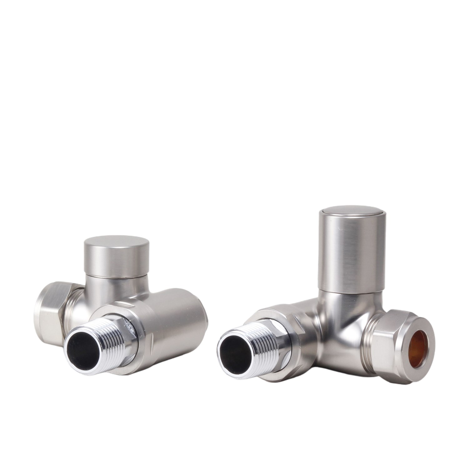 Tap Radiator Valves Toasty Brushed Nickel Dual Fuel Corner Radiator Valves | Tap Warehouse