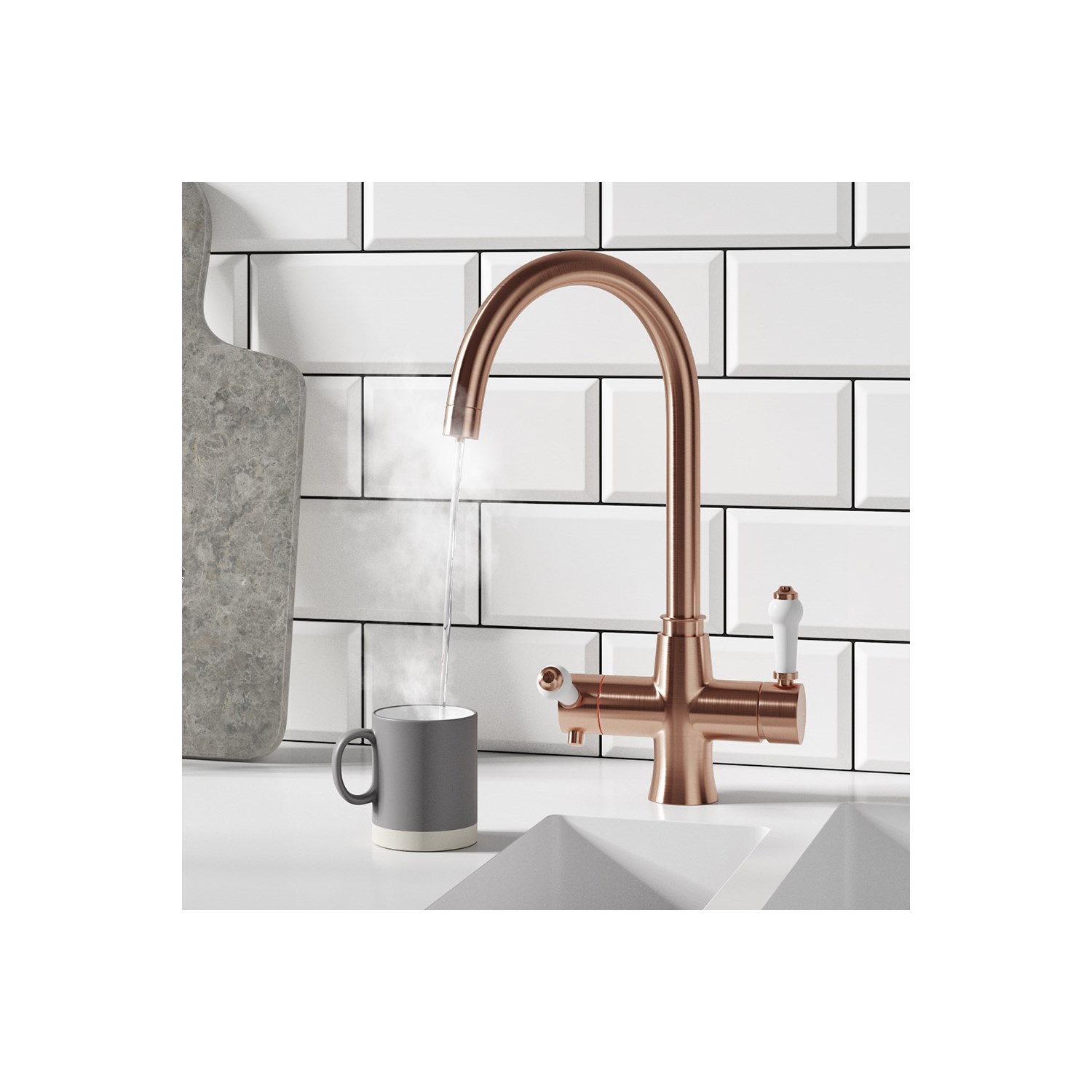 Butler & Rose 3-in-1 Traditional Instant Hot Water Kitchen Mixer & Filter Unit - Brushed