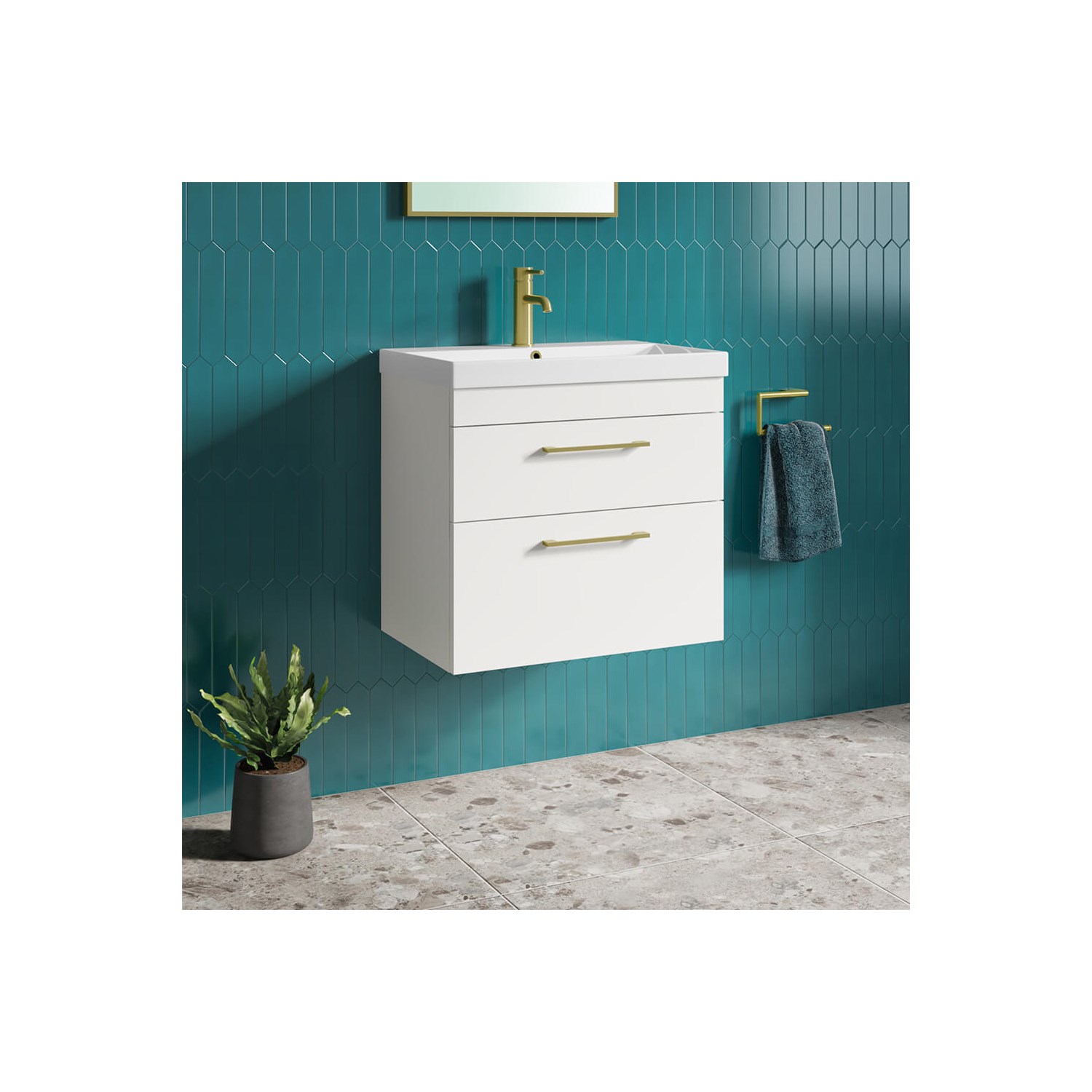 Emily Gloss White Wall Mounted 2 Drawer Vanity Unit
