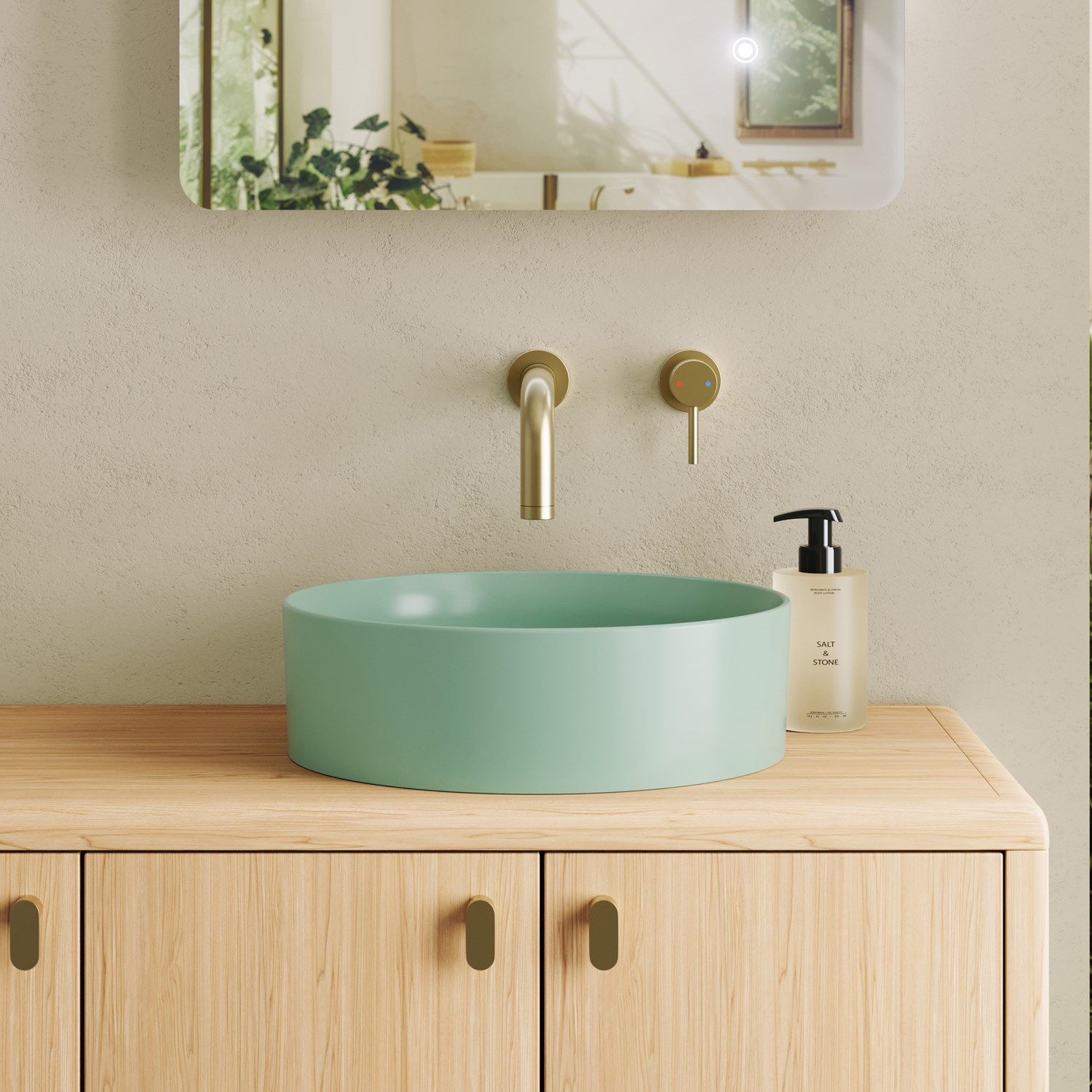 Drench Hue Round Countertop Basin - Minty Green