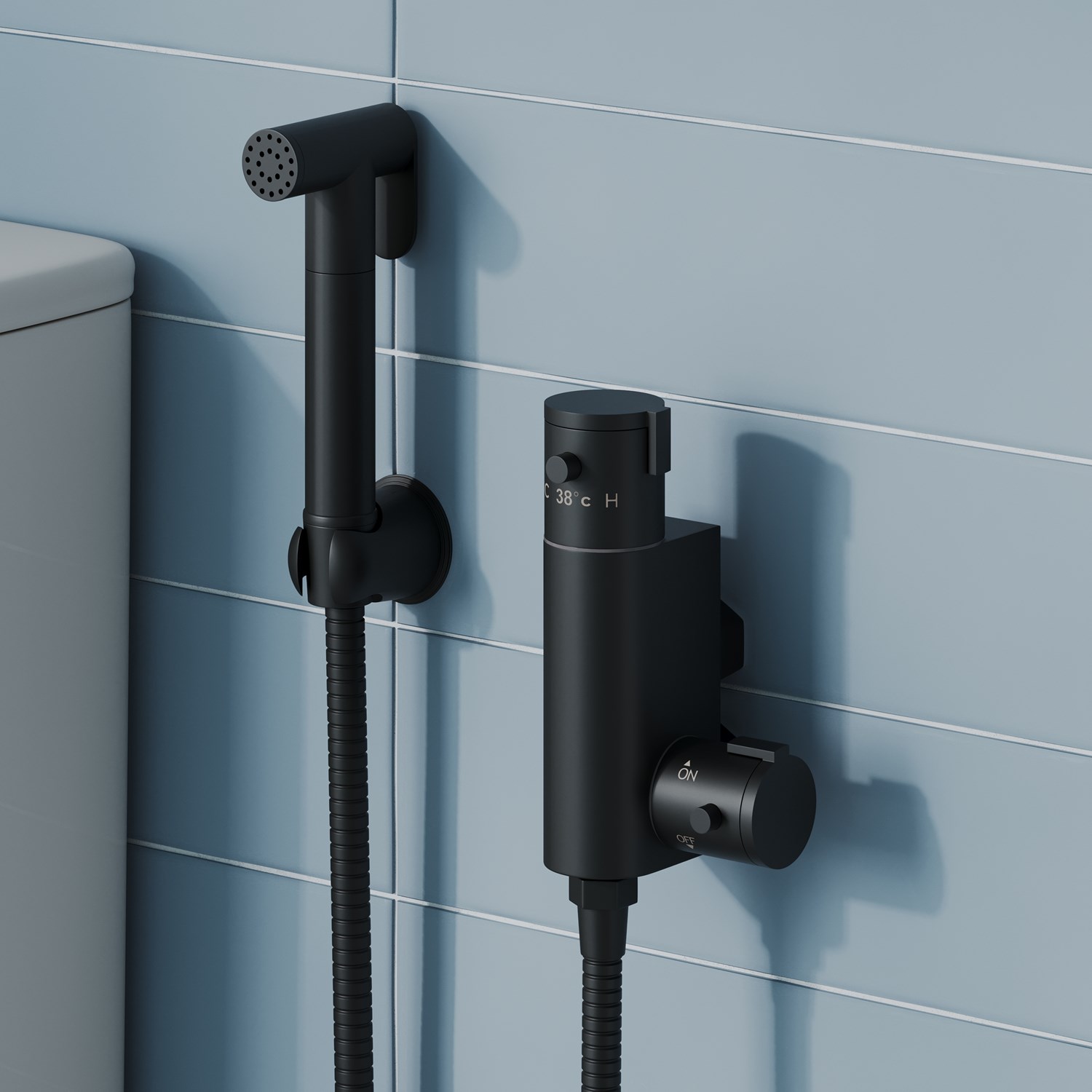 Core Round Douche Kit With Thermostatic Valve - Matt Black