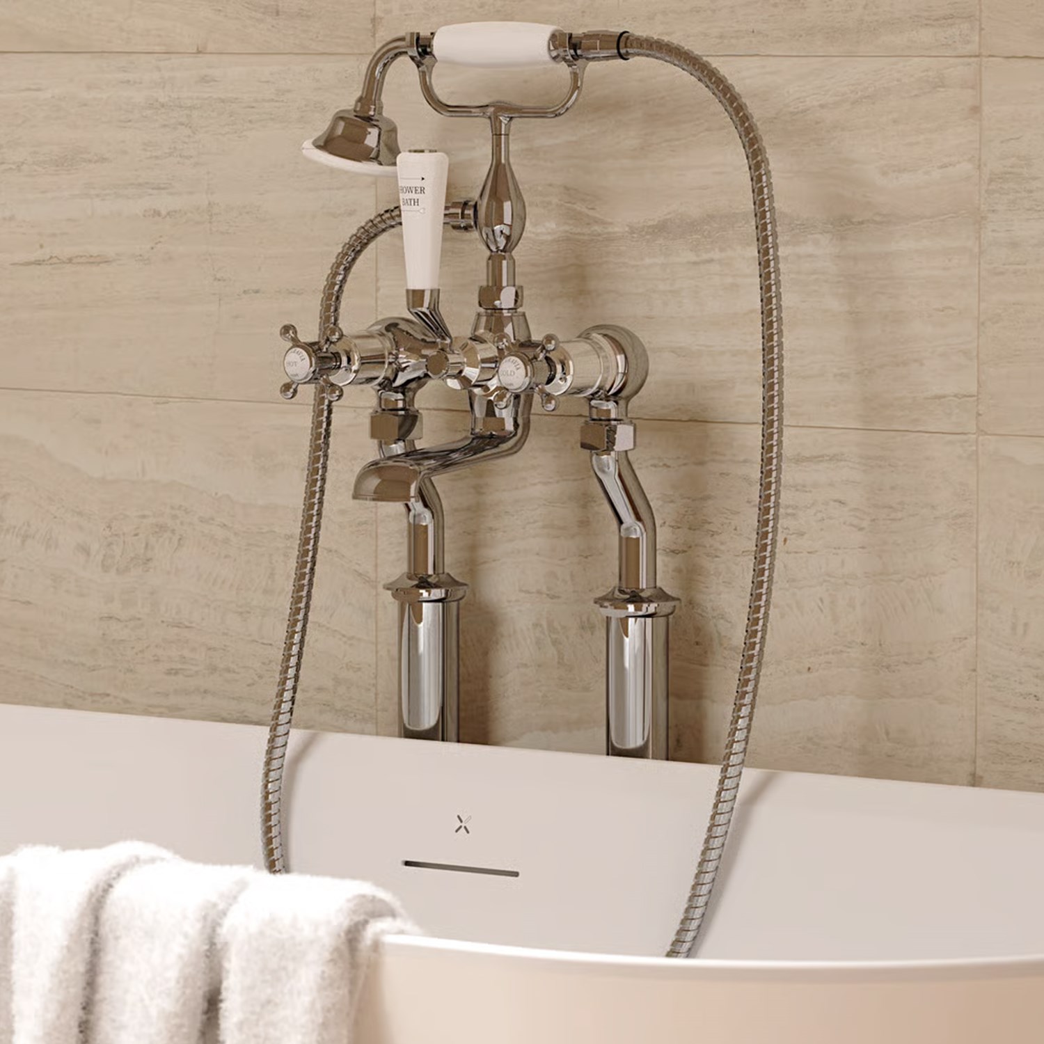 Crosswater Belgravia Crosshead Floor Standing Bath Shower Mixer with Handset Kit - Chrome