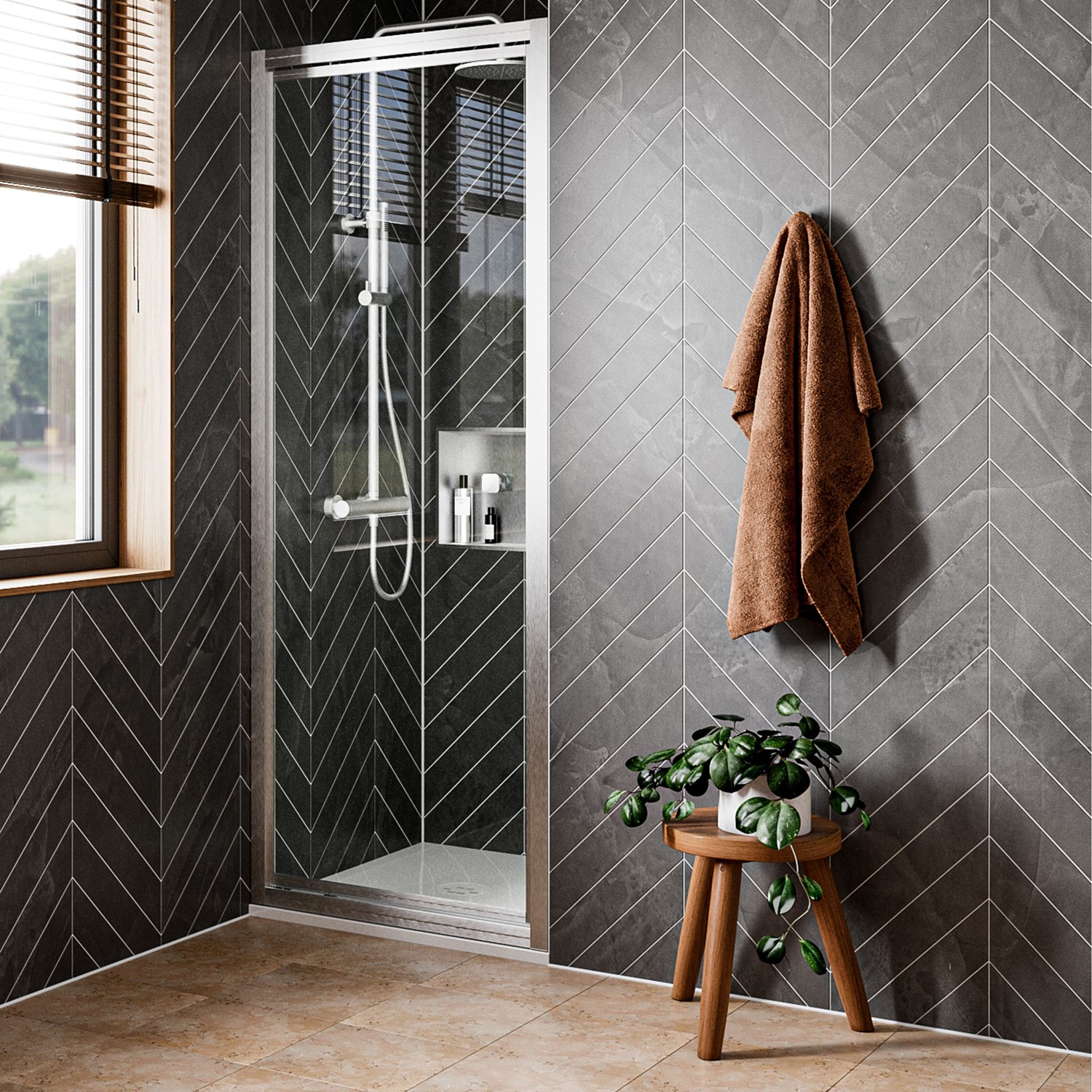 Crosswater Clear 6 6mm Brushed Nickel Pivot Door & Optional Side Panel