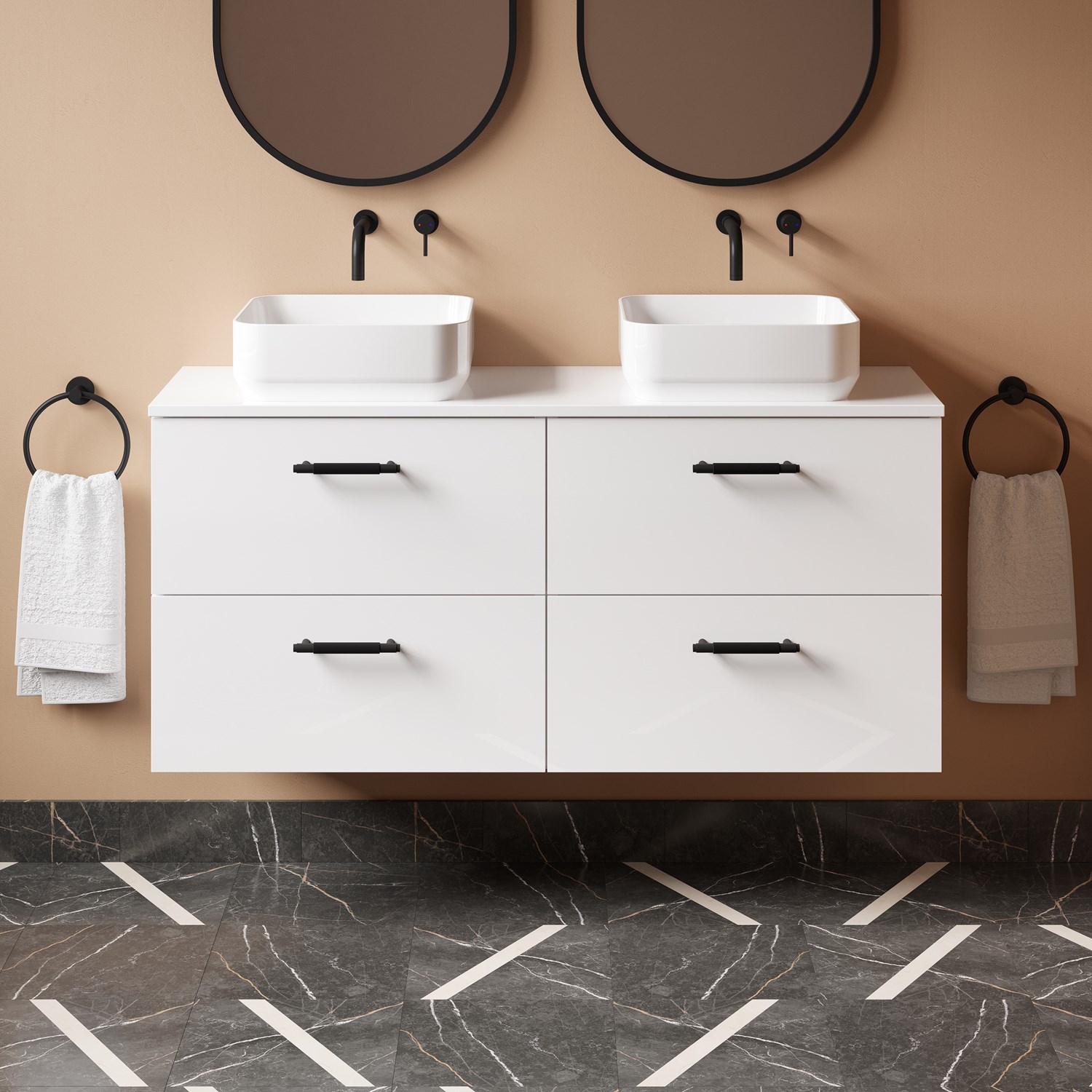Erin 1200mm Wall Mounted 4 Drawer Vanity Unit & Double Countertop