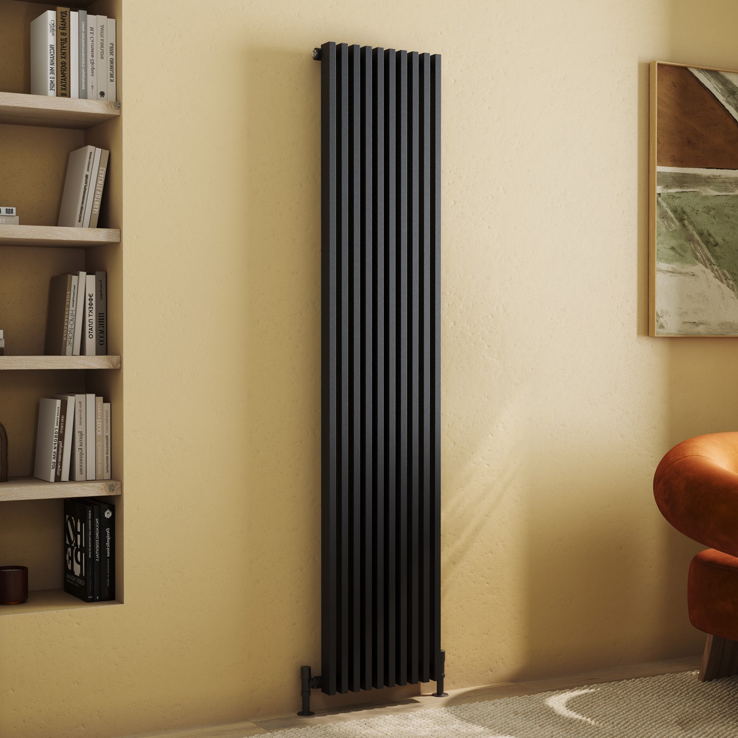 Toasty Axis Matt Black Rectangular Tube Vertical Radiator - 1800 x ...