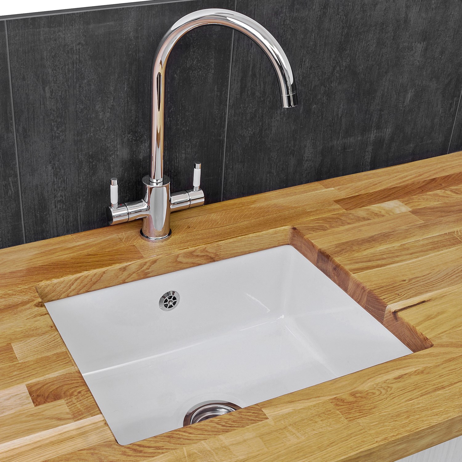 Reginox Mataro 1 Bowl Undermount White Glaze Ceramic Sink & Waste - 557 x 430mm