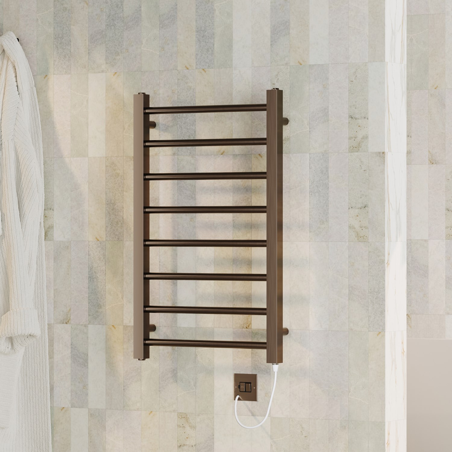 Toasty Rise Brushed Bronze Electric Heated Towel Rail with Heating Element