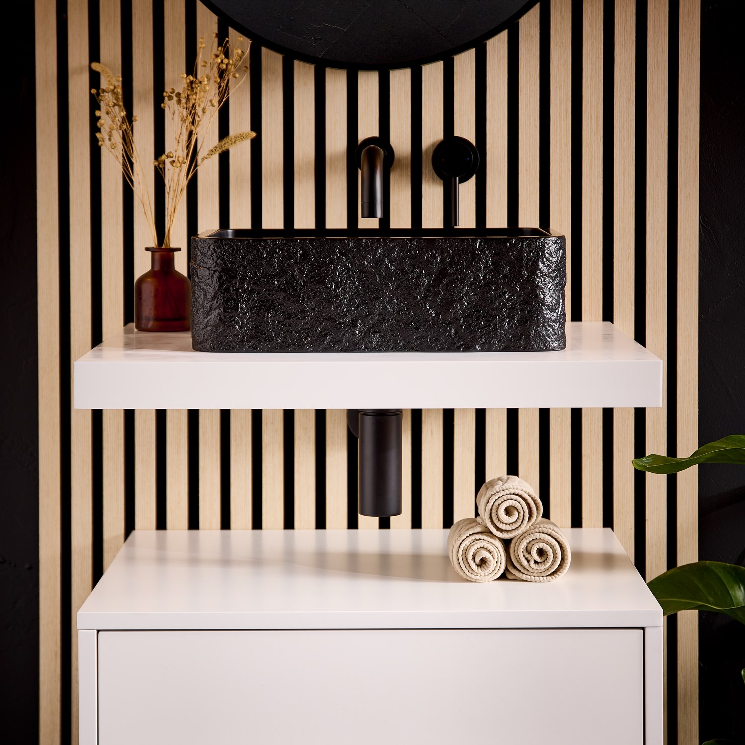 Drench Naturals Stone Texture Rectangular Countertop Basin with Waste ...