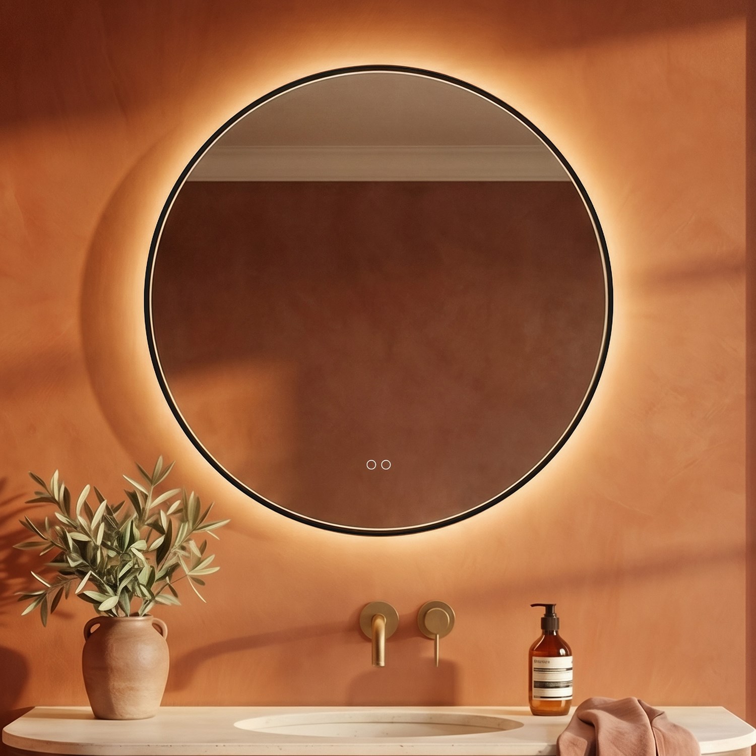Origins Living Kingsley Matt Black Illuminated Round Mirror with Colour Change Lights -