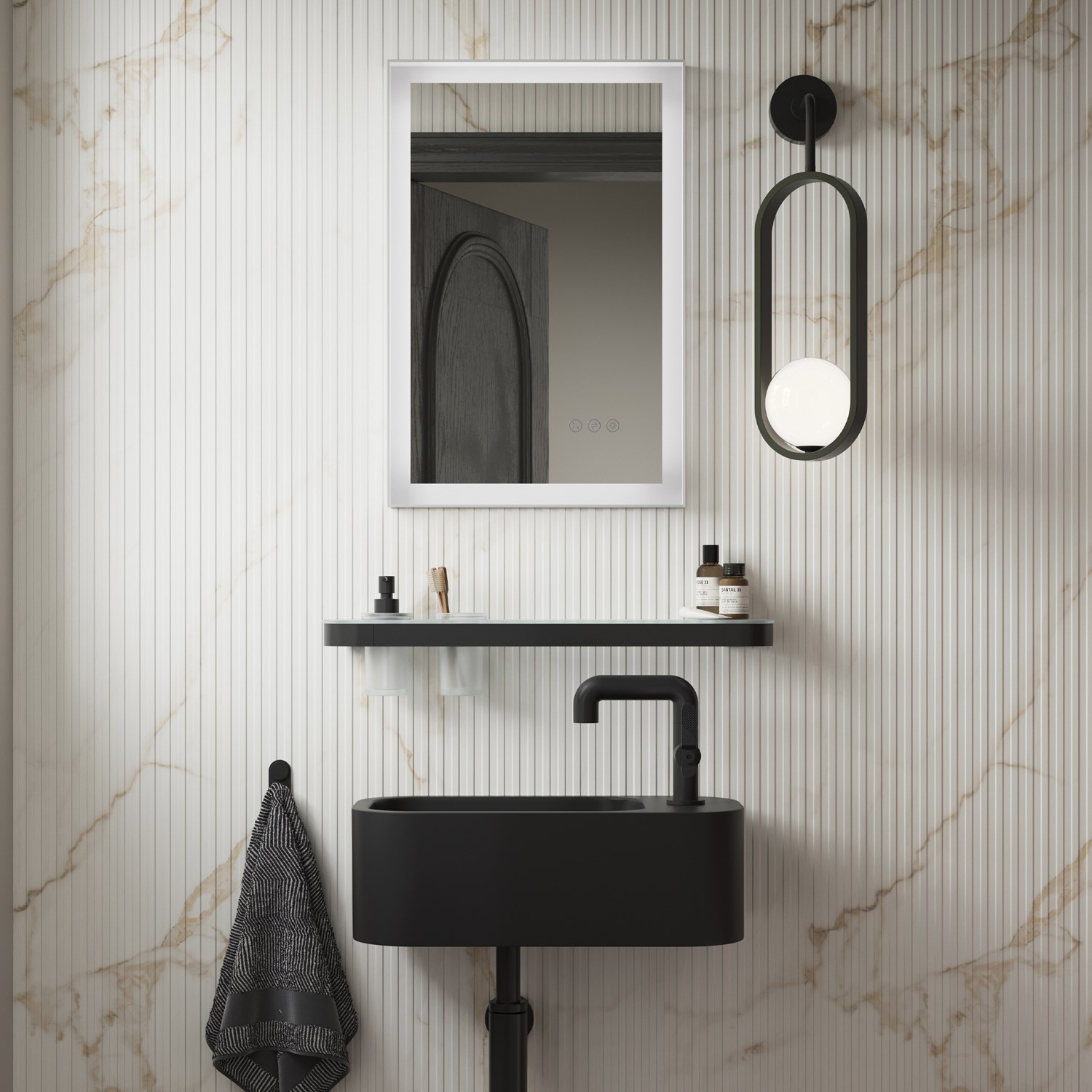 Core Spring Fluted Crosswater Fluted Marble Waterproof Core Laminate Bathroom Wall Panel ...