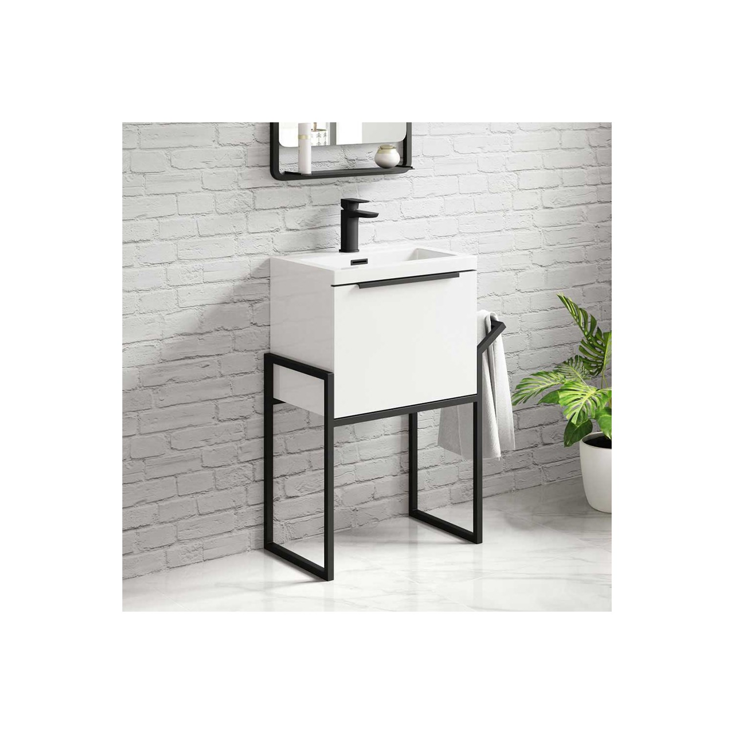 Freddie 500mm Wall Hung Vanity Unit & Basin with Matt Black Frame