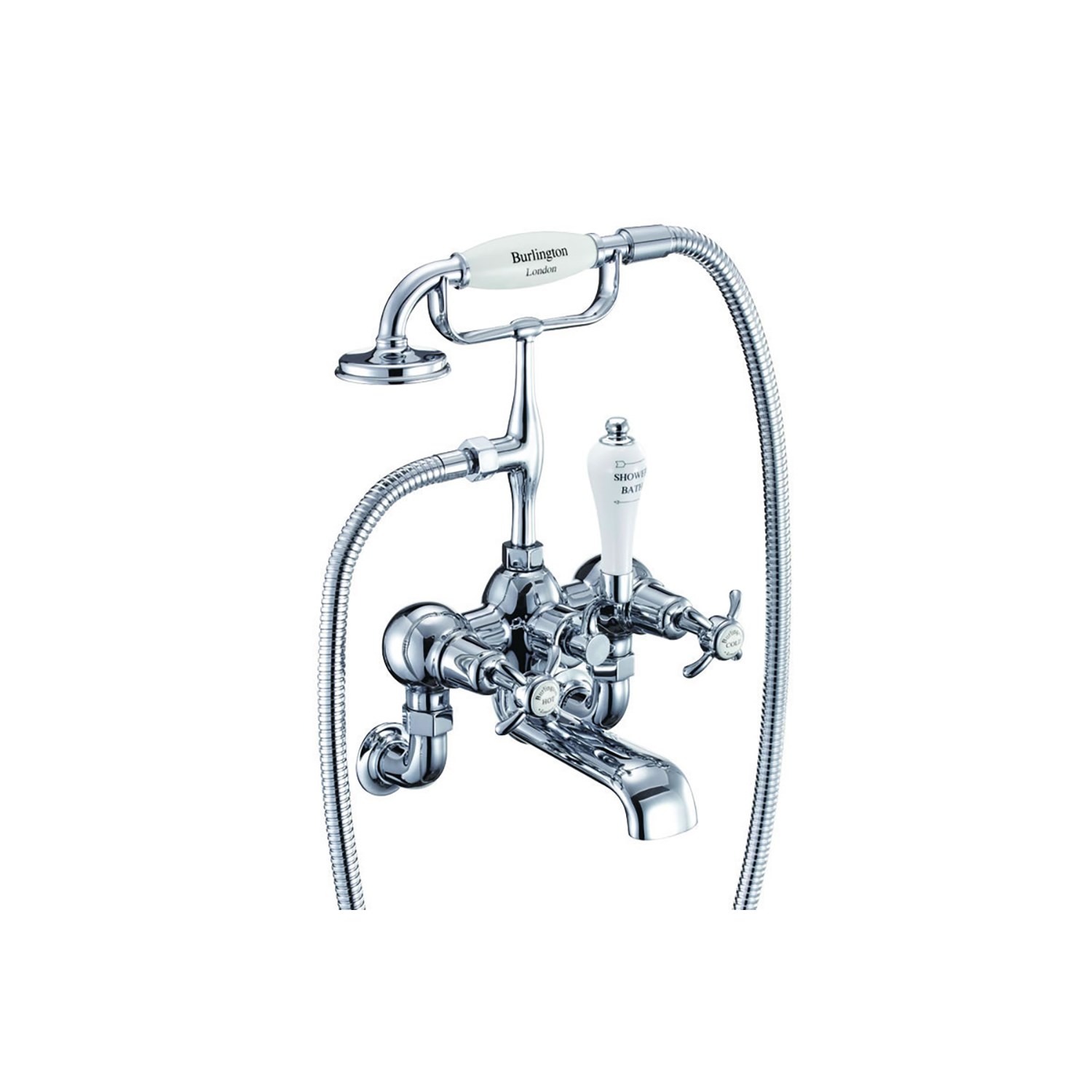 Burlington Anglesey Wall Mounted Bath Shower Mixer with Straight Valves & S Adjuster