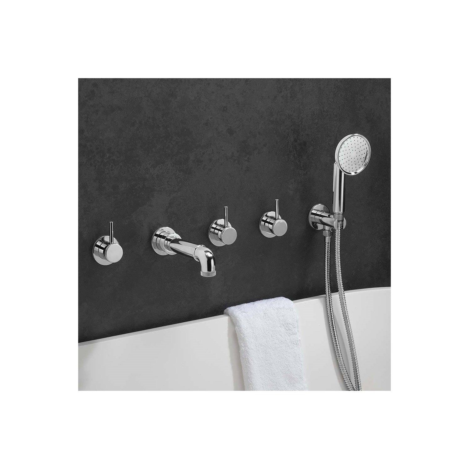 Crosswater MPRO Industrial 5 Hole Wall Mounted Bath Filler Tap with Spout & Handset