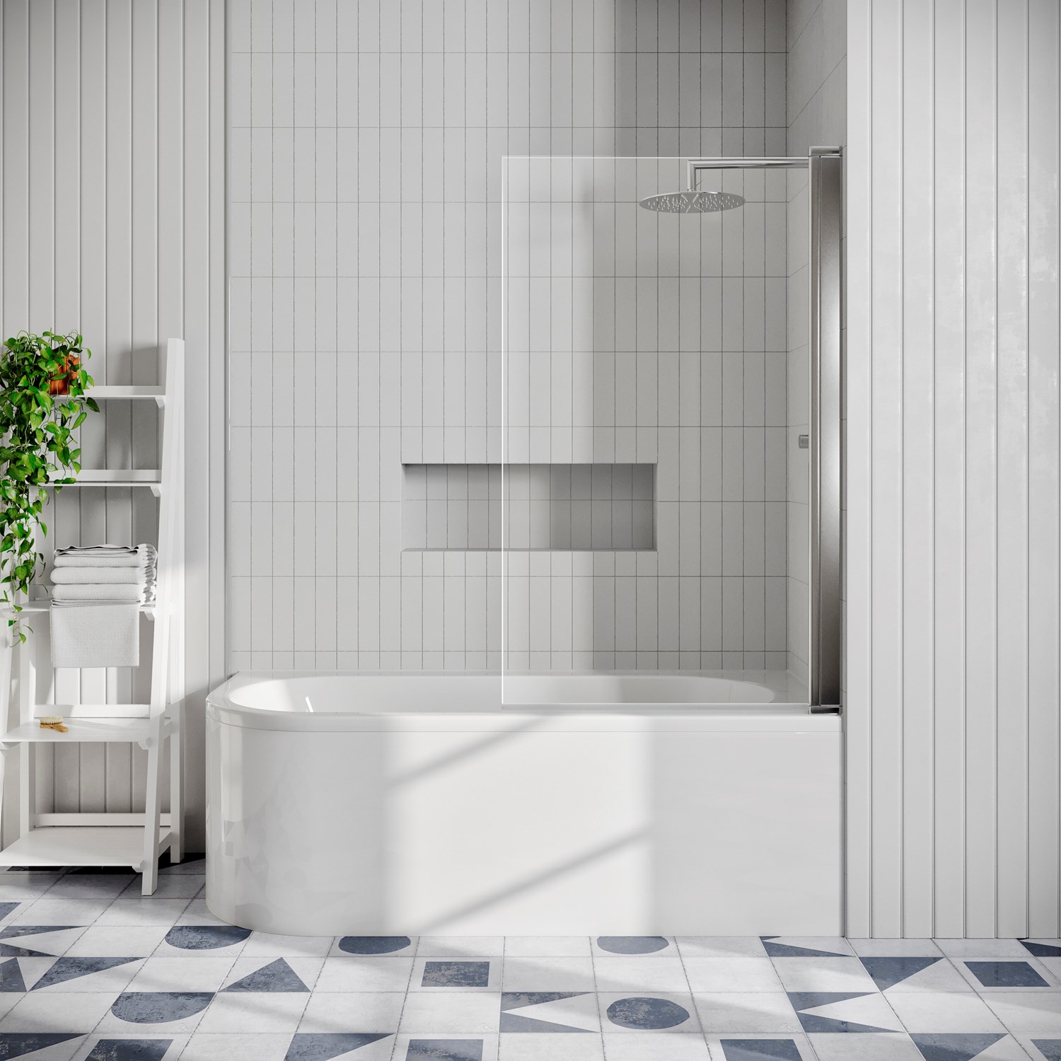 Drench J Shaped Shower Bath with Panel & Shower Screen | Tap Warehouse