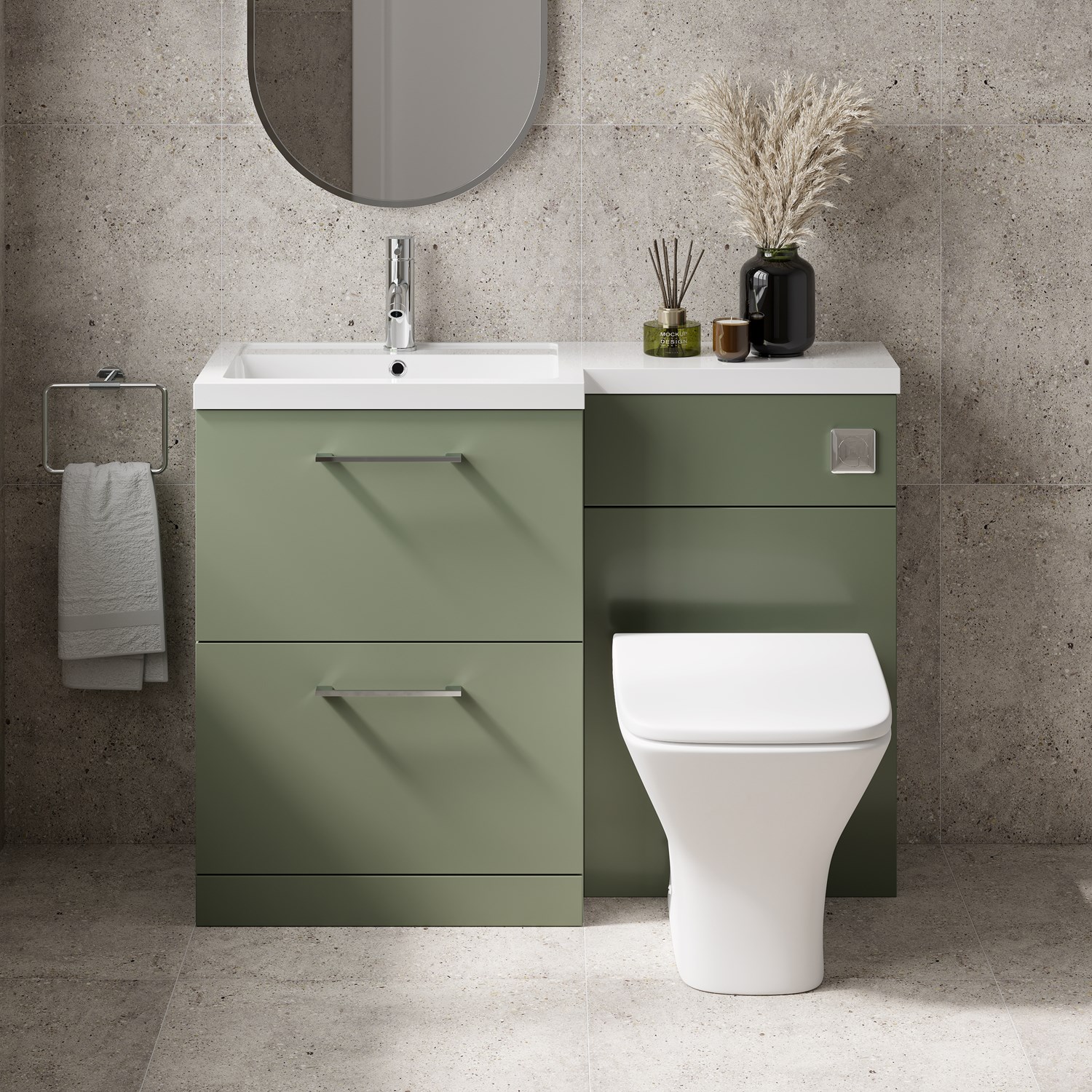 Erin 1100mm Satin Green Combination Bathroom 2 Drawer Sink & Toilet Unit