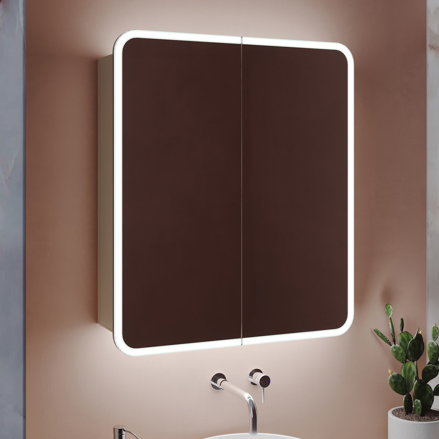 Harbour Design LED Mirrored Cabinet with Demister Pad & Shaver Socket - 600 x 700mm