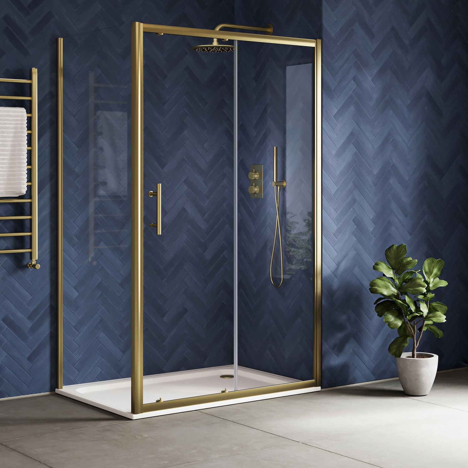 Sliding Taps Harbour i6 Easy Clean Brushed Brass 6mm Sliding Shower Door & Optional ...