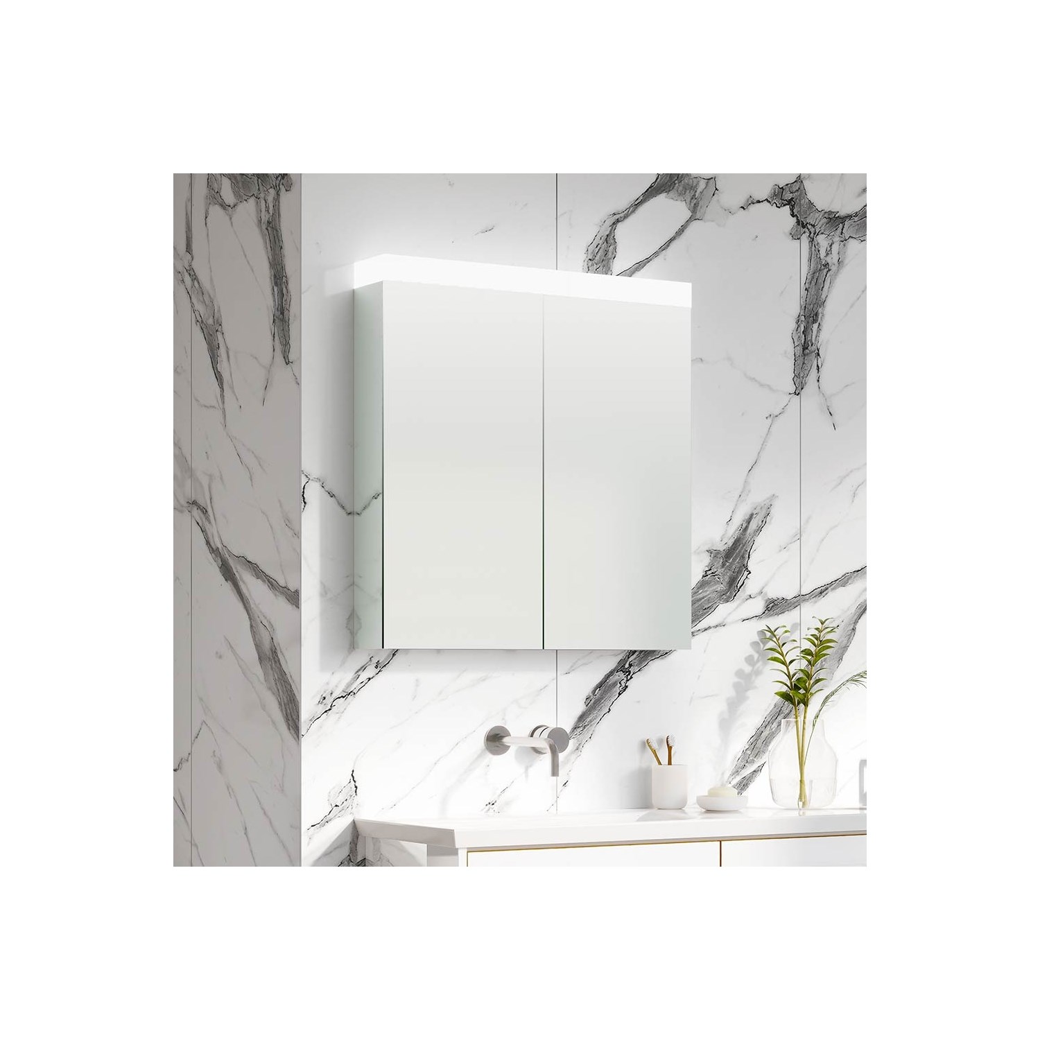 Crosswater Image Illuminated Mirror Cabinet with Shaver Socket & Colour Change LED's -