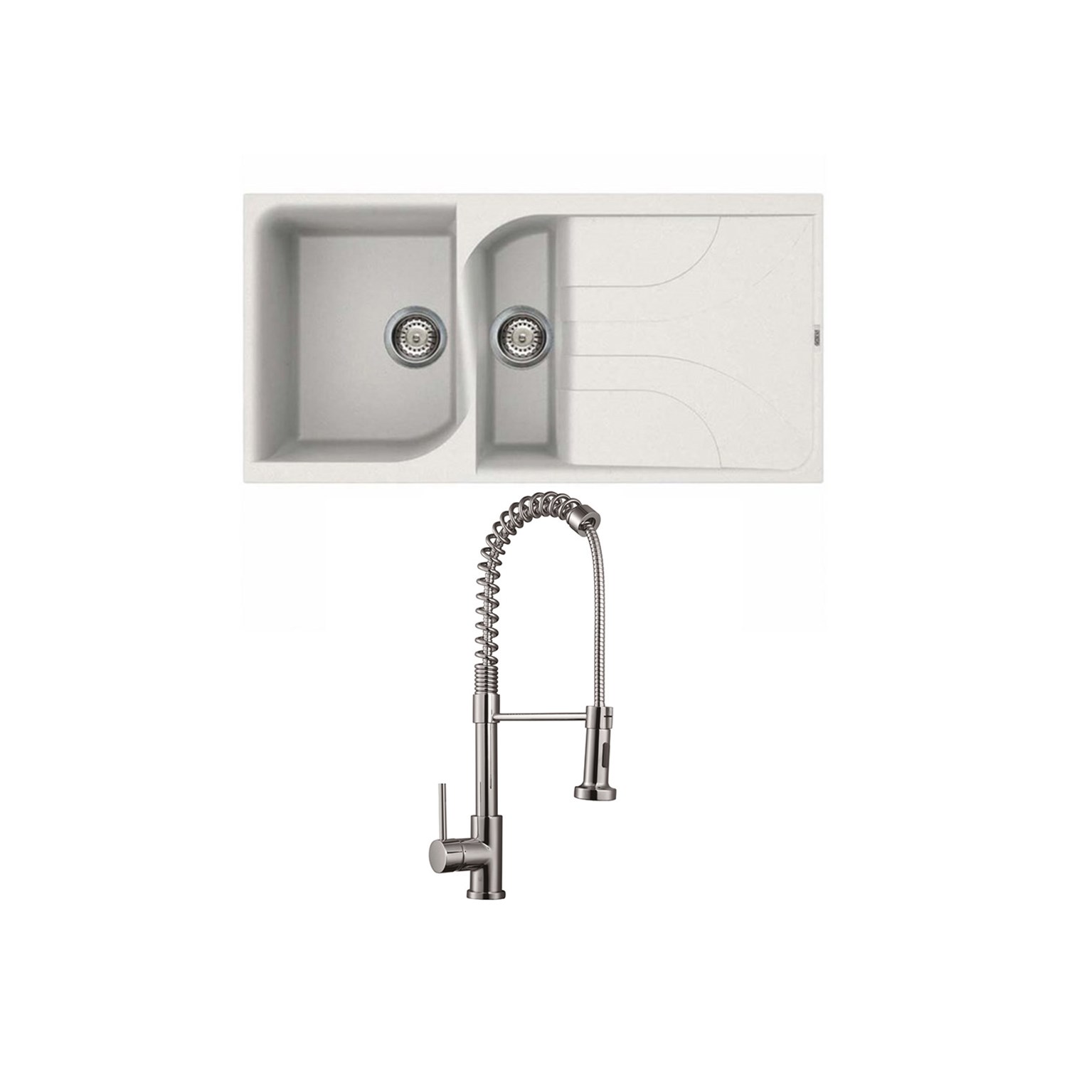 Reginox Ego White Granite Composite 1.5 Bowl Kitchen Sink & Vellamo FlexiSpray Kitchen