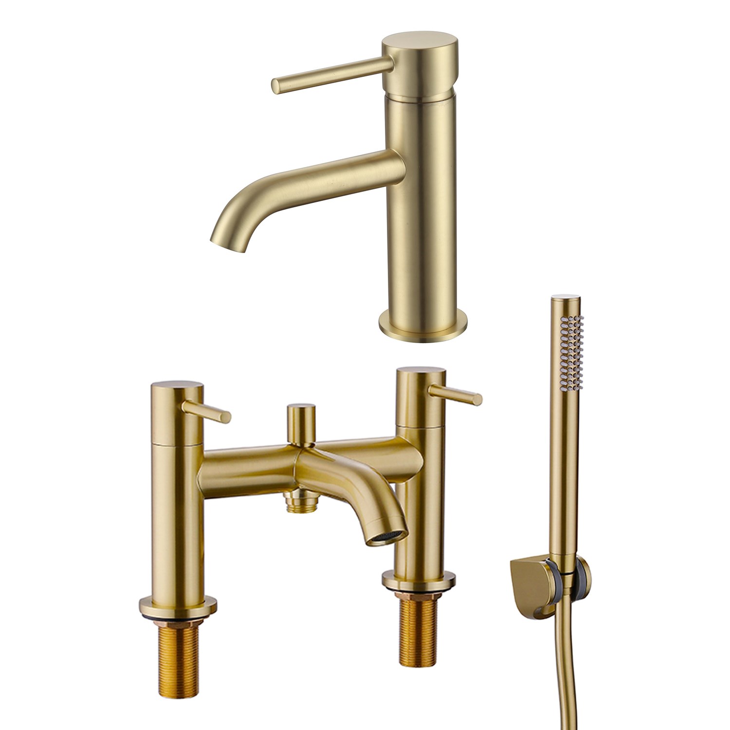 Harbour Clarity Brushed Brass Basin Mixer Tap & Waste and Bath Shower ...