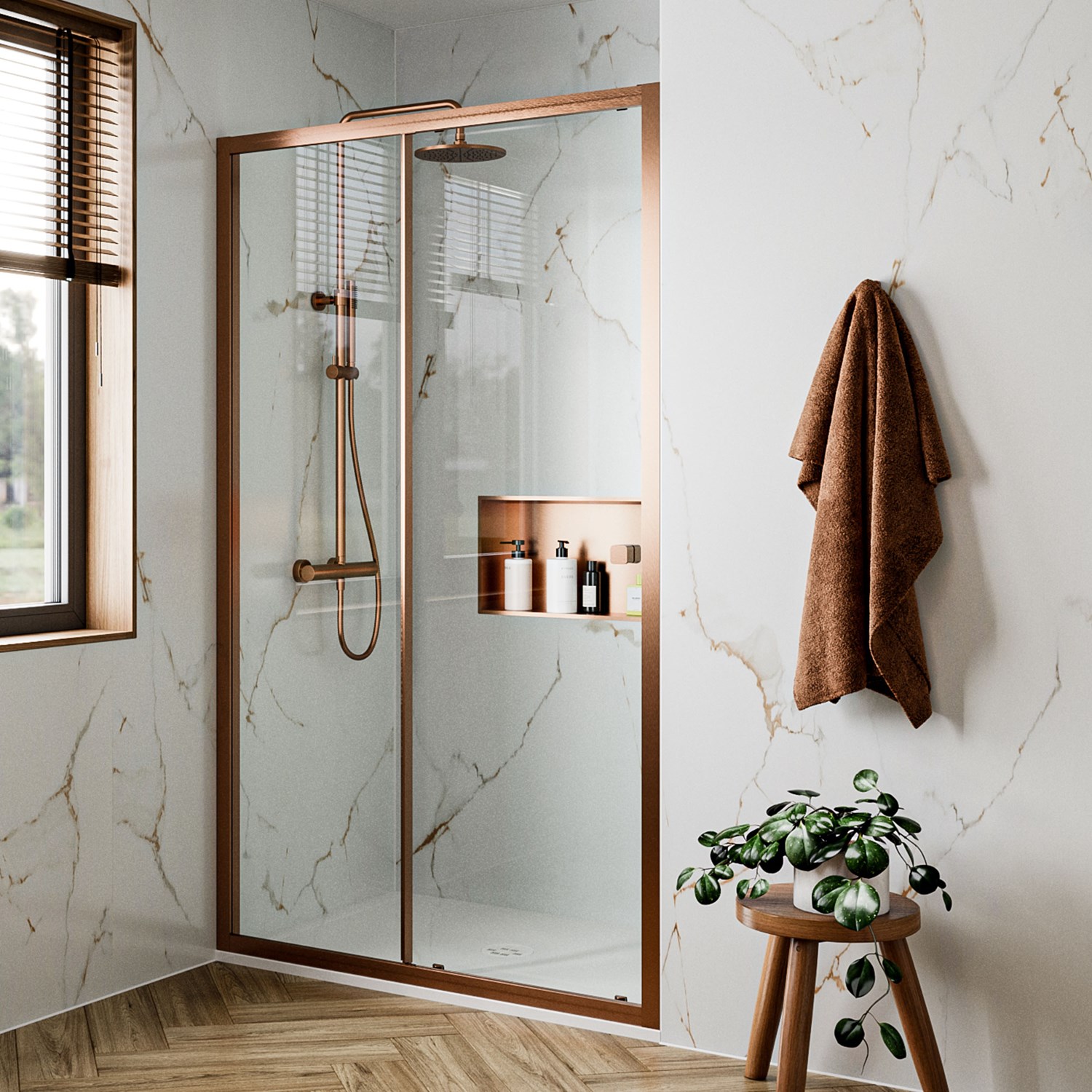 Crosswater Clear 6 6mm Brushed Bronze Single Sliding Door & Optional ...