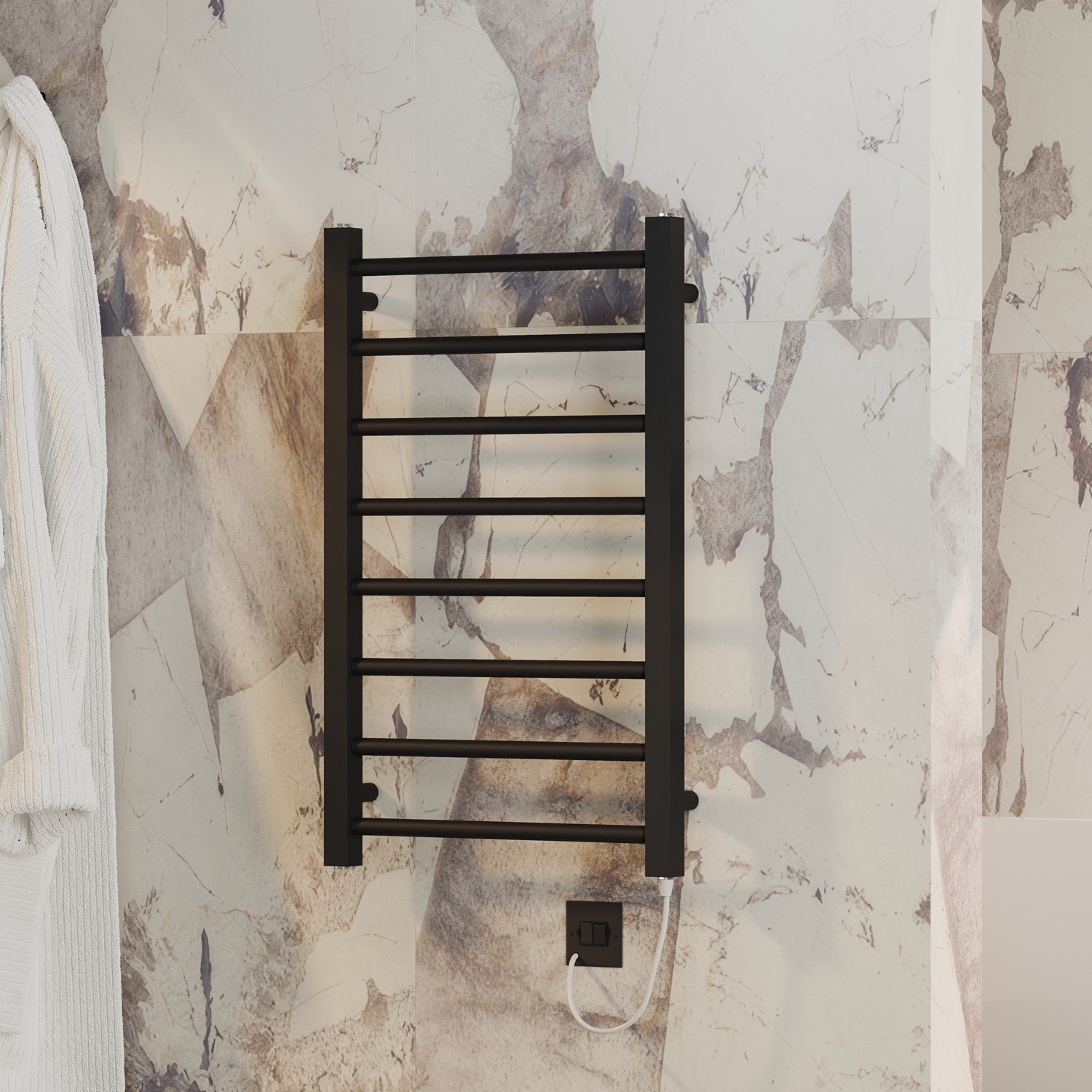Toasty Rise Matt Black Electric Heated Towel Rail with Heating Element