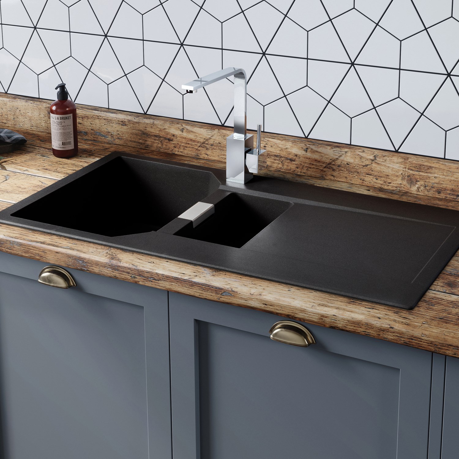 Rangemaster Mayon 1.5 Bowl Igneous Granite Kitchen Sink & Waste Kit with Reversible