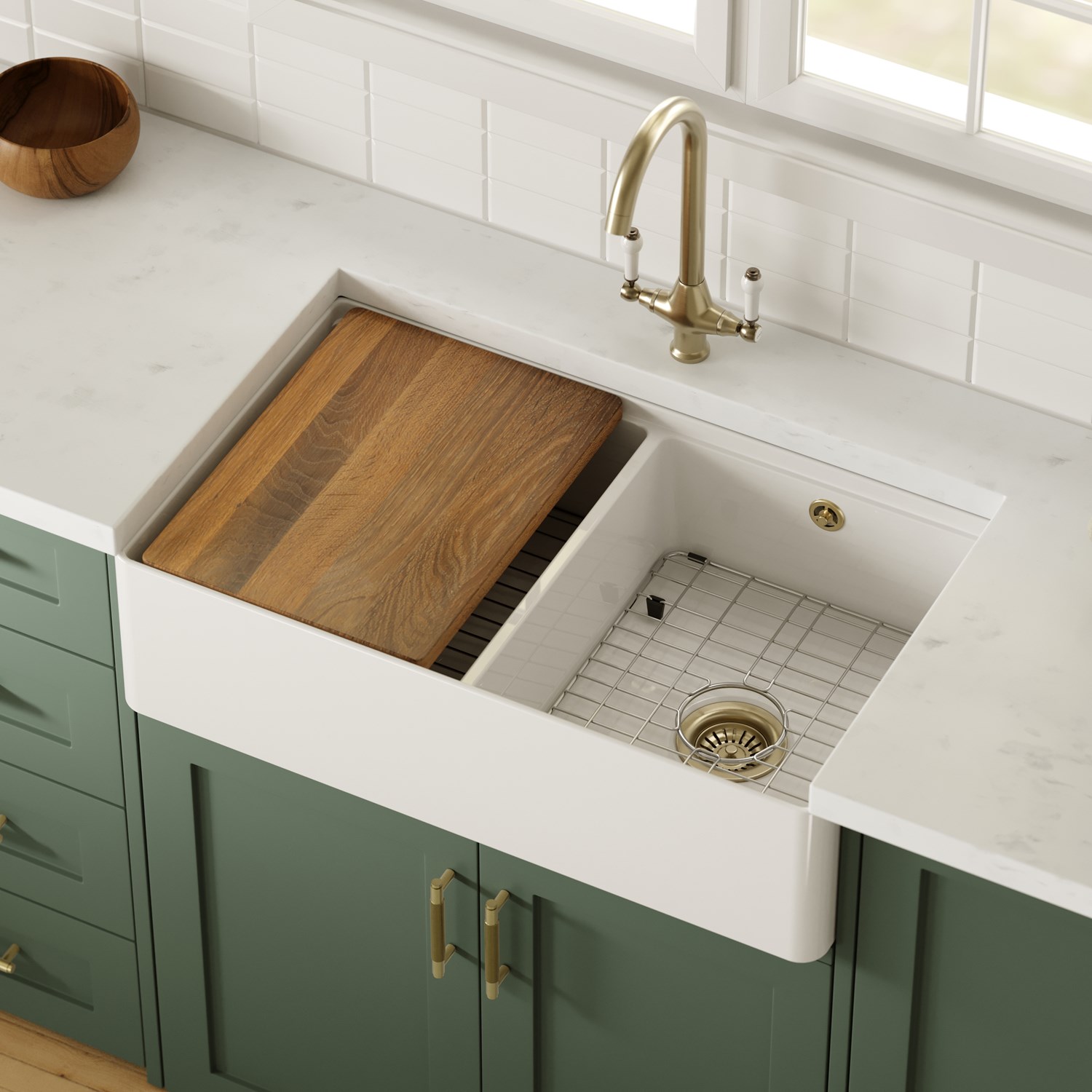 Butler & Rose Ceramic Fireclay Workstation Double Belfast Kitchen Sink & Accessories
