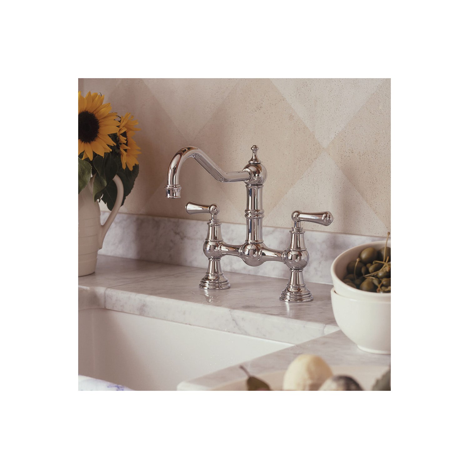 Perrin & Rowe Provence 2 Hole Bridge Sink Mixer with Lever Handles