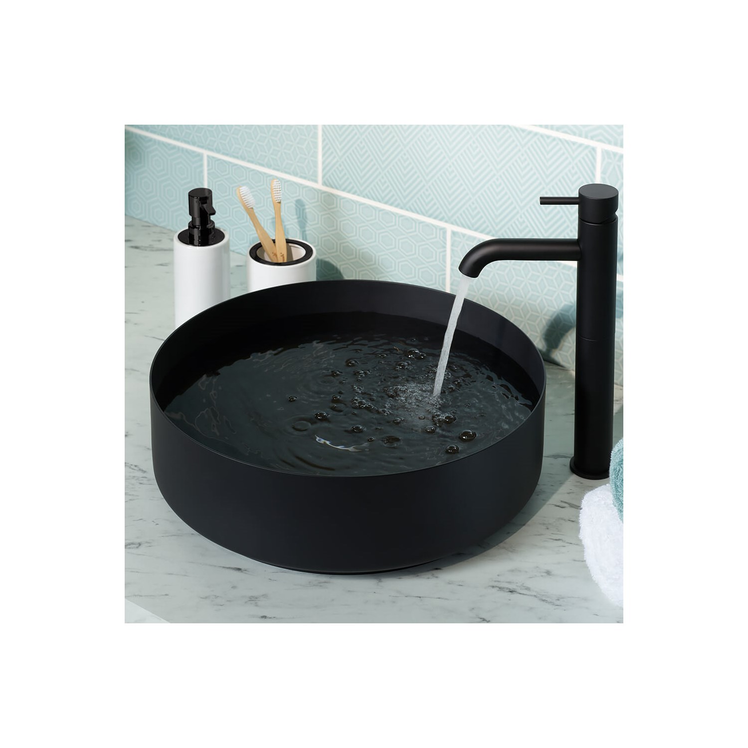 VOS Round Stainless Steel Countertop Basin - Matt Black
