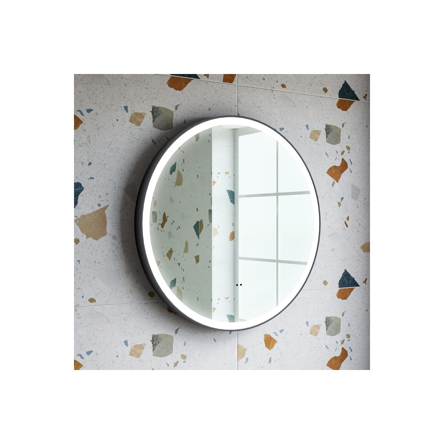 Drench Noir LED Illuminated Round Black Framed Mirror with Demister Pad & Colour Change