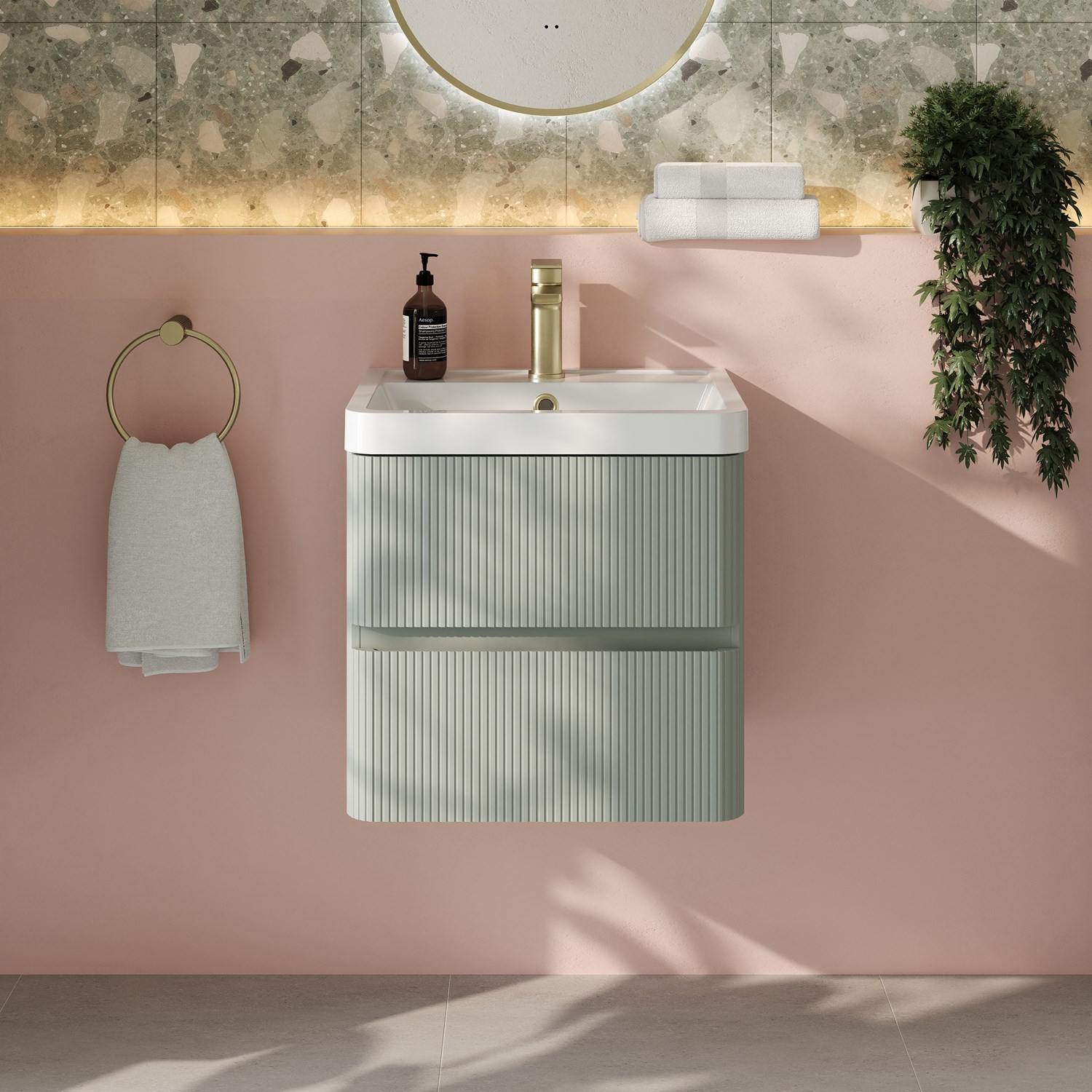 Drench Origin 500mm Fluted Wall Mounted Vanity Unit & Basin