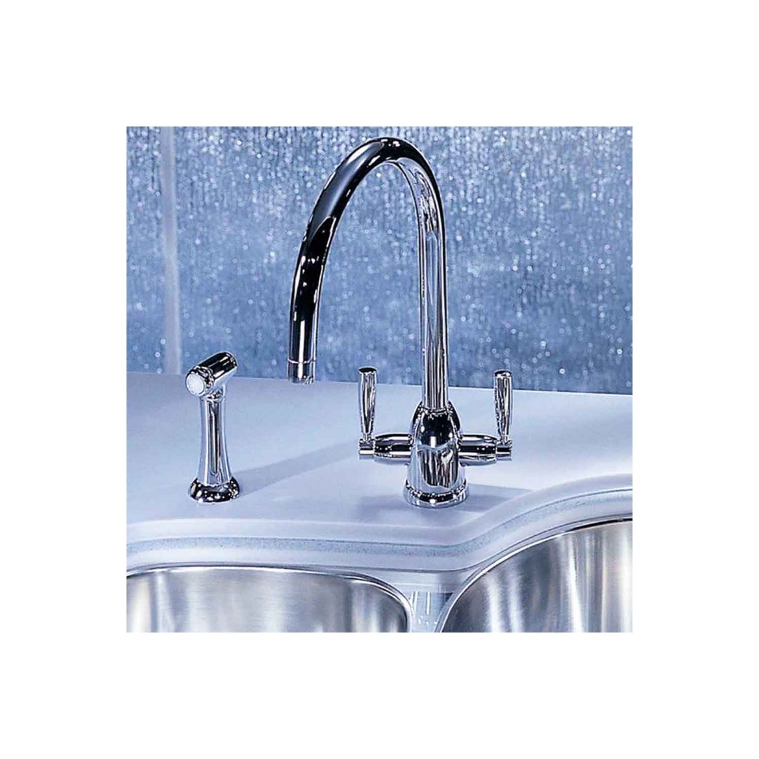 Perrin & Rowe Langbourn Twin Lever Swivel 'C' Spout Sink Mixer with Rinse