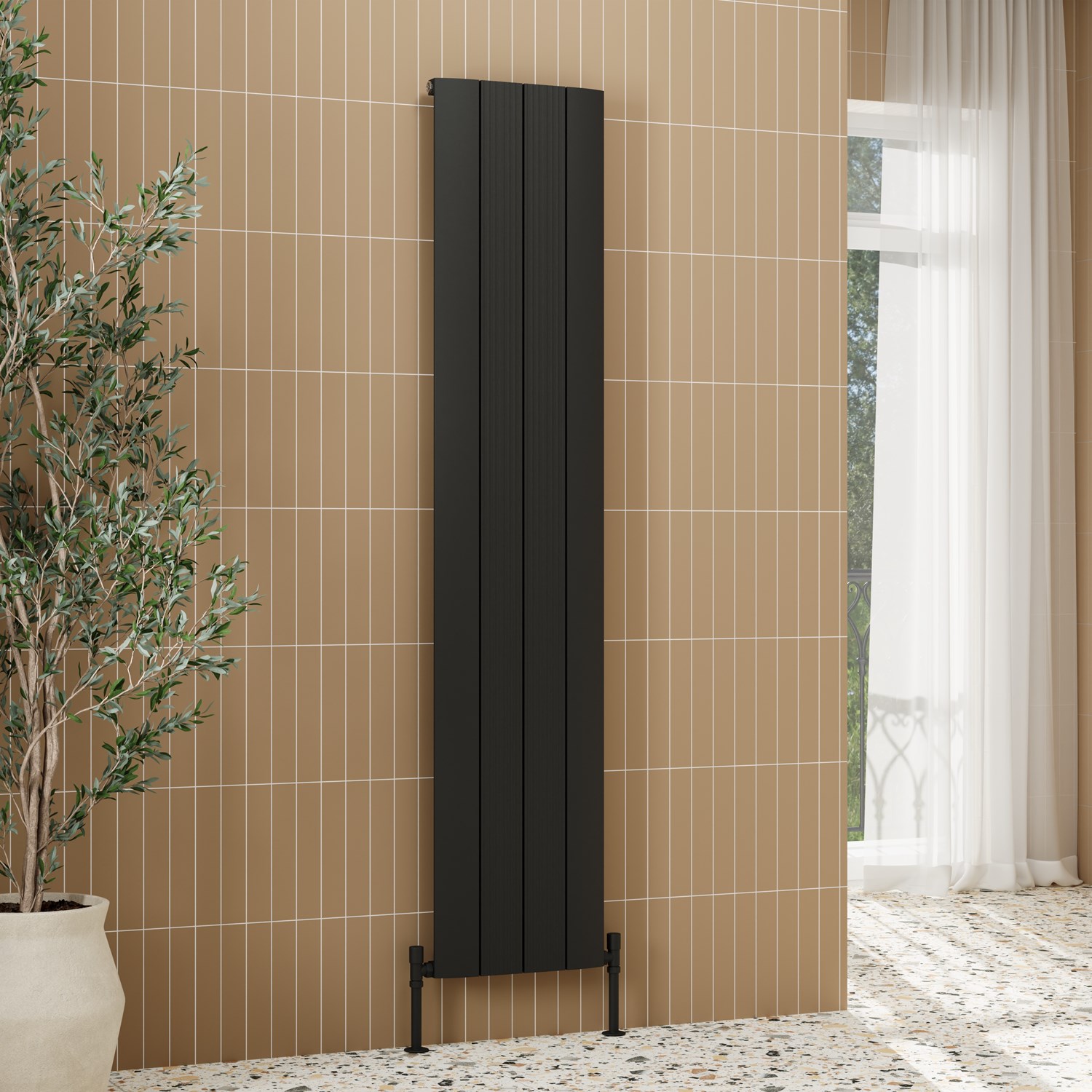 Toasty Drift Matt Black Vertical Aluminium Radiator - 1800 x 375mm